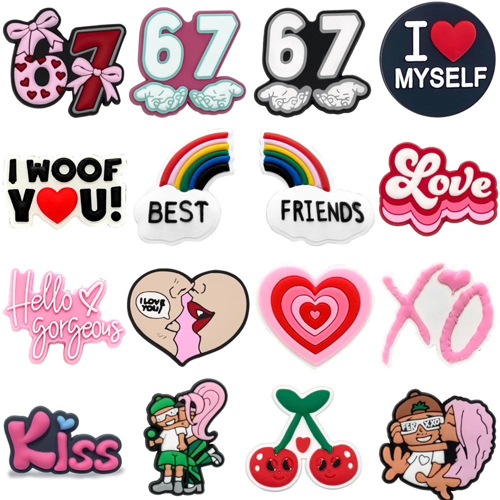 1–16 Stück LOVE Schuh-Charms, Herz-Accessoires für Damen, Hello Kiss Anstecknadel zur Sandalen-Dekoration, Kirsch-Schuh-Clog-Schnallen-Geschenke