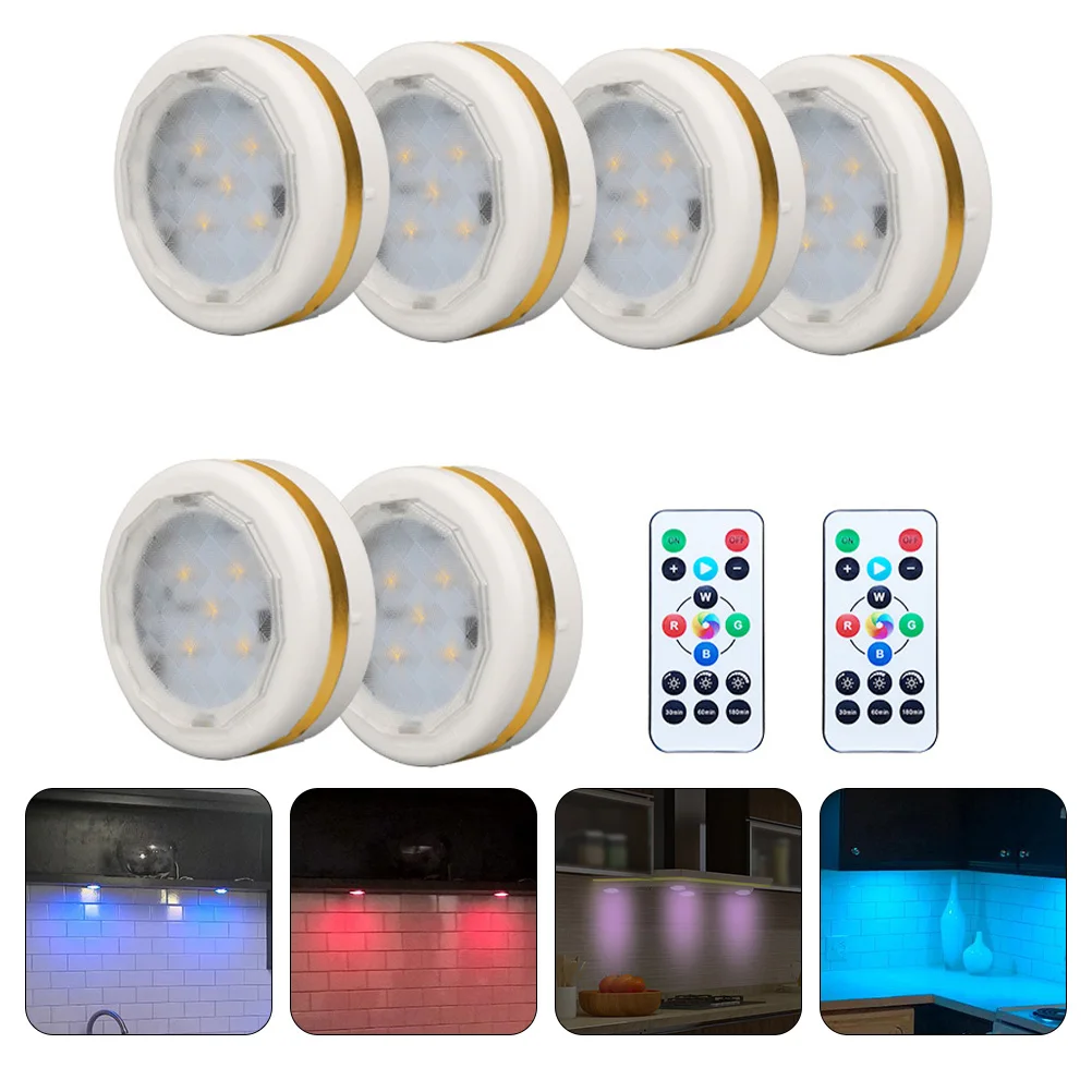 

1set 6 LED Night Lights RGB 0.8W Rechargeable White Closet Lamp Wardrobe Light Remote Control Bedroom Balcony Stairs