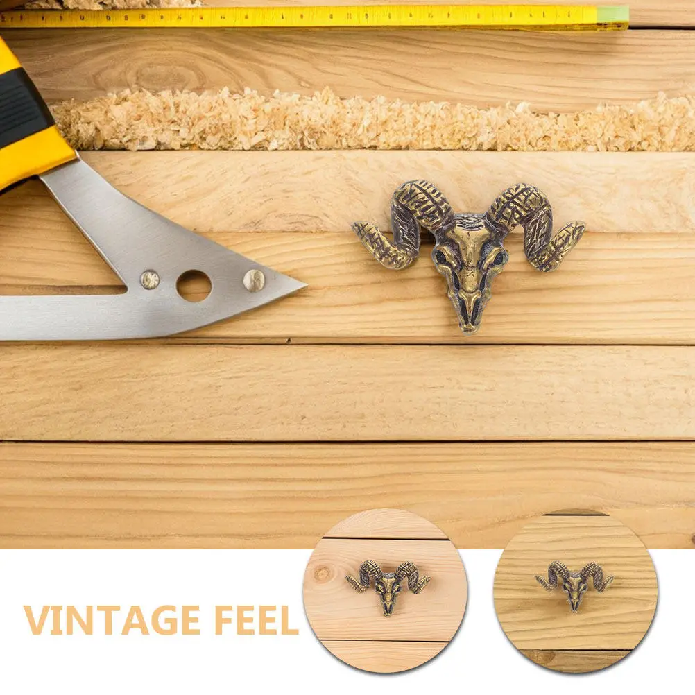 2Pcs Brass Drawer Pulls Goat Head Cabinet Handles Retro Vintage Decorative Animal Shape Door Pulls for Home Furniture