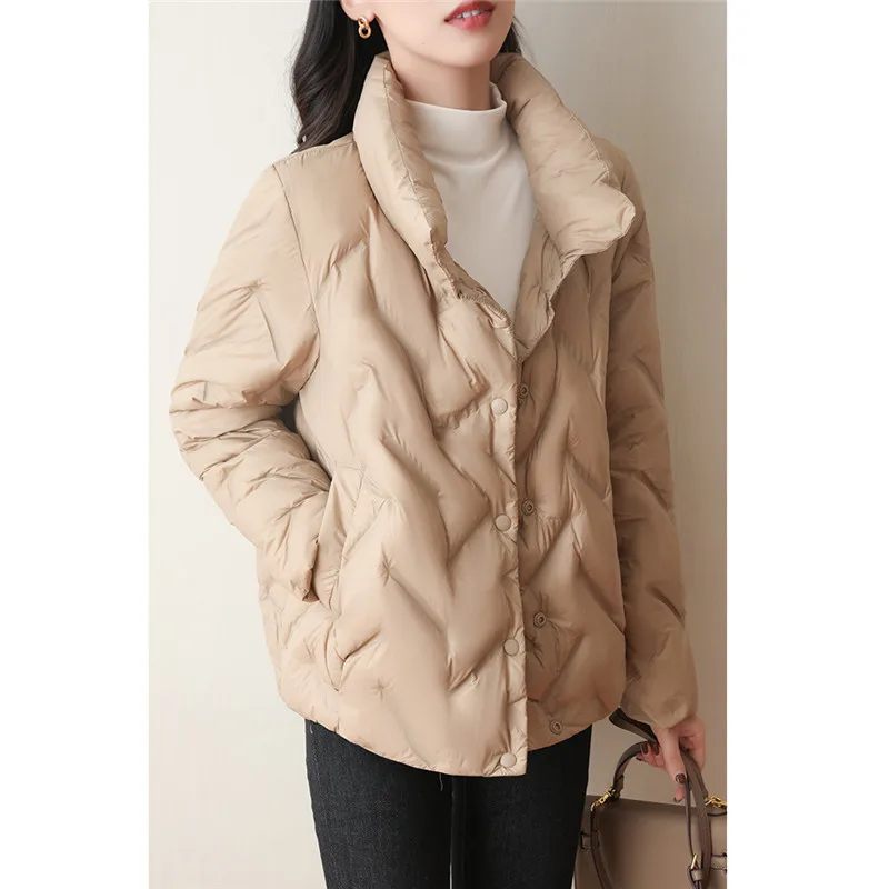 Chaqueta de plumón gruesa para mujer, abrigo de plumón de pato blanco con cuello levantado, Parkas cortas holgadas de gran tamaño para Otoño e Invierno