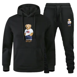 USA Gentleman Teddybär-Aufdruck, Herren-Hoodie + Jogginghose, 2-teilige Anzüge, lässige Damen-Streetwear, modisches Luxus-Trainingsanzug-Outfit