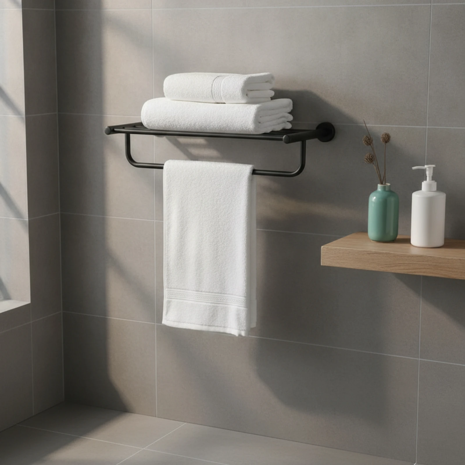 Wall Towel Rack with Shelf Compact Towel Bar with Shelf Hardware Modern Rust Resistant for Rental