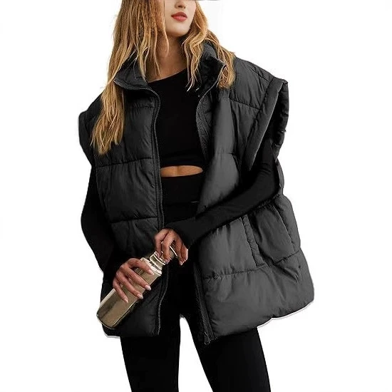 2025 nouveau femmes couleur unie fermeture éclair poche coton gilet mode col montant sans manches gilet veste femmes automne hiver gilet