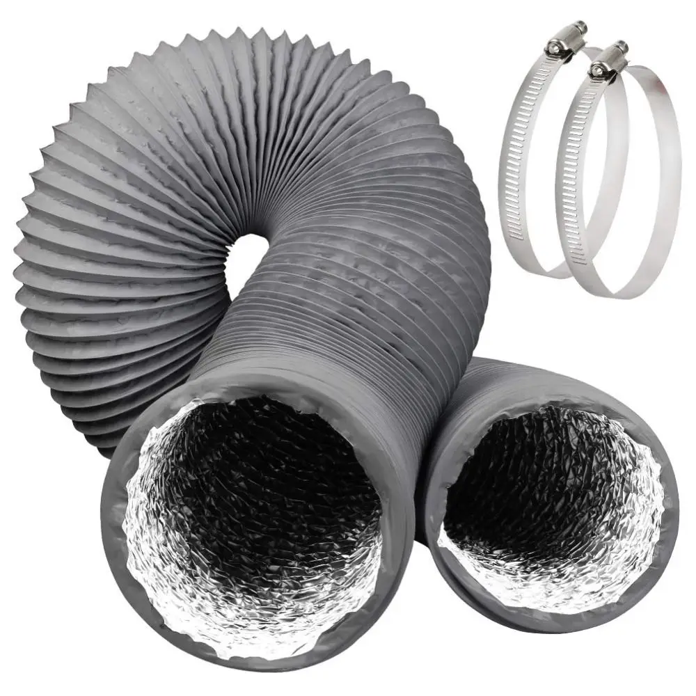 4 inch Dryer Vent Hose with 2 Stainless Steel Clamp Grey Air Ducting Aluminum Foil 6 Layer Protection Exhaust Pipe