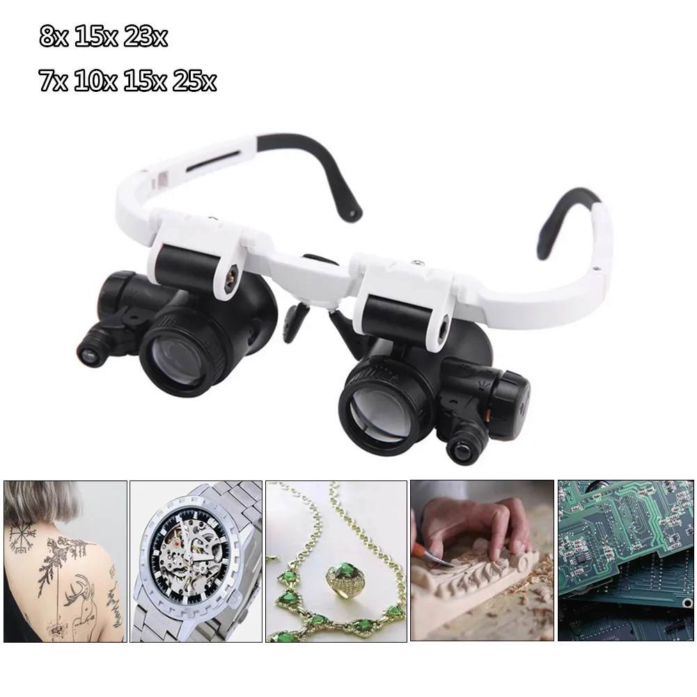 ​2LED Magnifier Head-Mounted Illuminating Microscope Headband Repair LED Light with 8x 15x 23x/7x 10x 15x 25x Magnifier Loupe