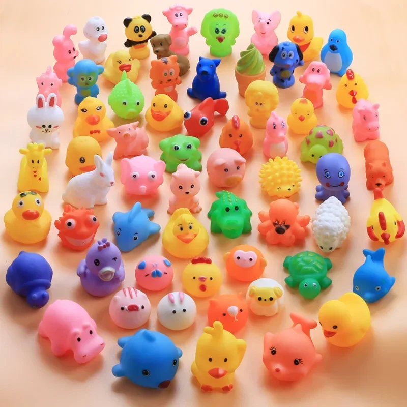 Cute Animals Bath Toy Colorful Soft Rubber Float Squeeze Sound Swimming Water Toy For Baby Bath Play Animals Toys