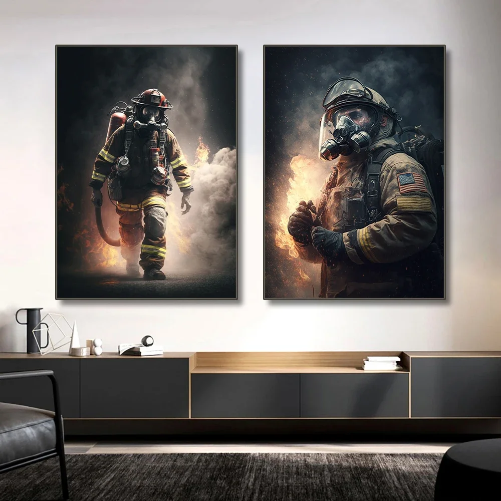 Firefighting Heroes Wall Art Firefighter Forest Brave HD Canvas Poster Prints Living Room Bedroom Home Decor