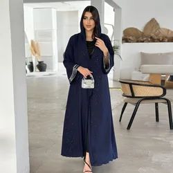 Moroccan Saudi Abayas For Women Turkish African Clothing Floral Embroidery Long Sleeve Casual Kimono Muslim Eid Robe Open Abayas