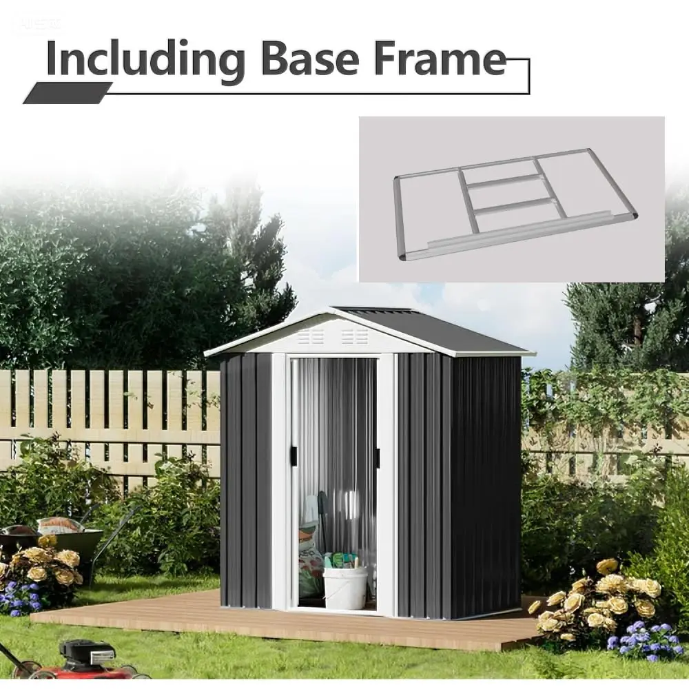 Dark Grey Outdoor Storage Shed 5'x3' Aluminum Alloy Frame & Base Compact Tool Shed Backyard Garden Patio, Customized