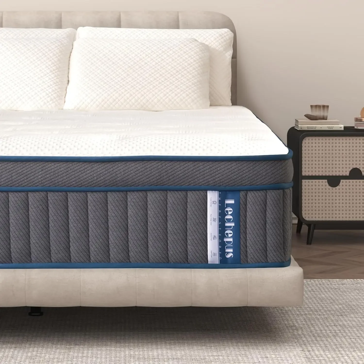 King Mattress 14Inch Gel Memory Foam with 7-Zone Pocket Spring Mattress King Size Cooling Sleep and Pressure Relief Medium Plush