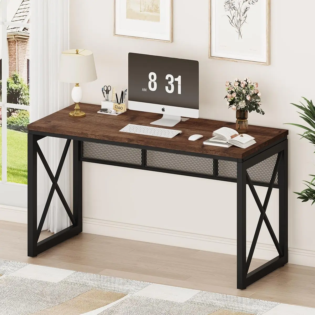 

Компьютерный стол в фермерском доме, современный промышленный деревянный металлический игровой стол, дуб рустикальный, 54 фута