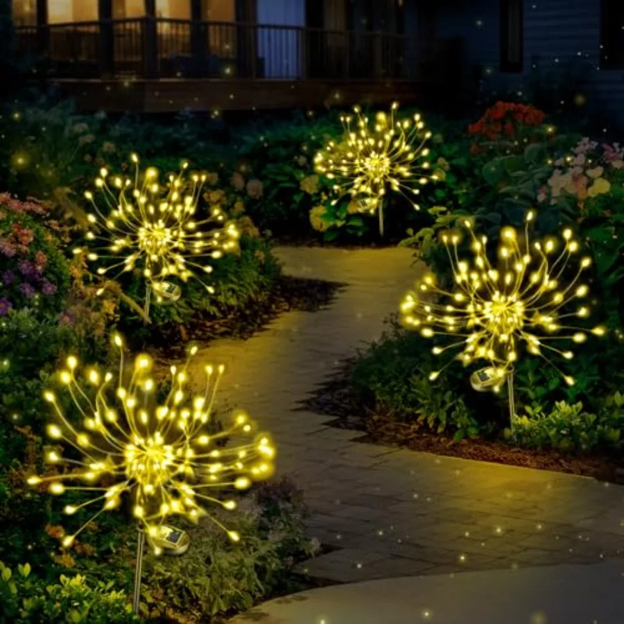 

Solar Lights Outdoor Decorative: Bendable Copper Wire with 120 LED Firework Beads - Waterproof 2 Warm Lighting Modes Yard Garde