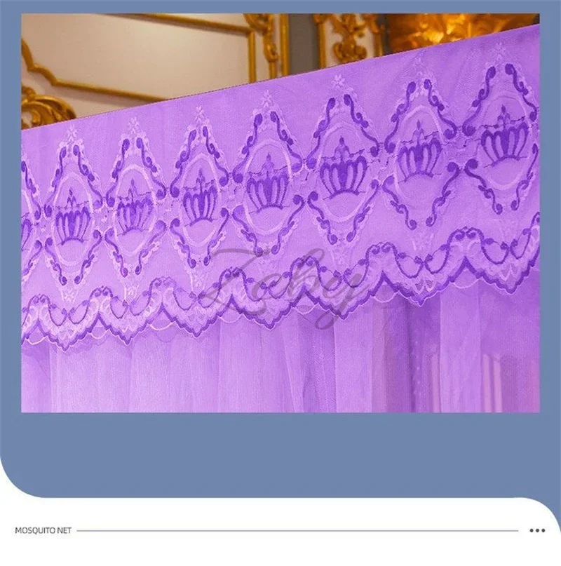 Romantic Lace Pleated Mosquito Net Embroidery Breathable Square Queen Double Bed Net Canopy Not Included Stainless Steel Bracket