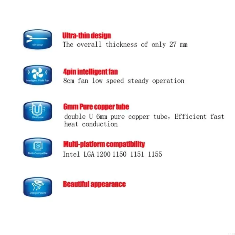 2 Тепловая труба Town CPU Air Cooler 1U Radiators HTPC для LGA1200 115X