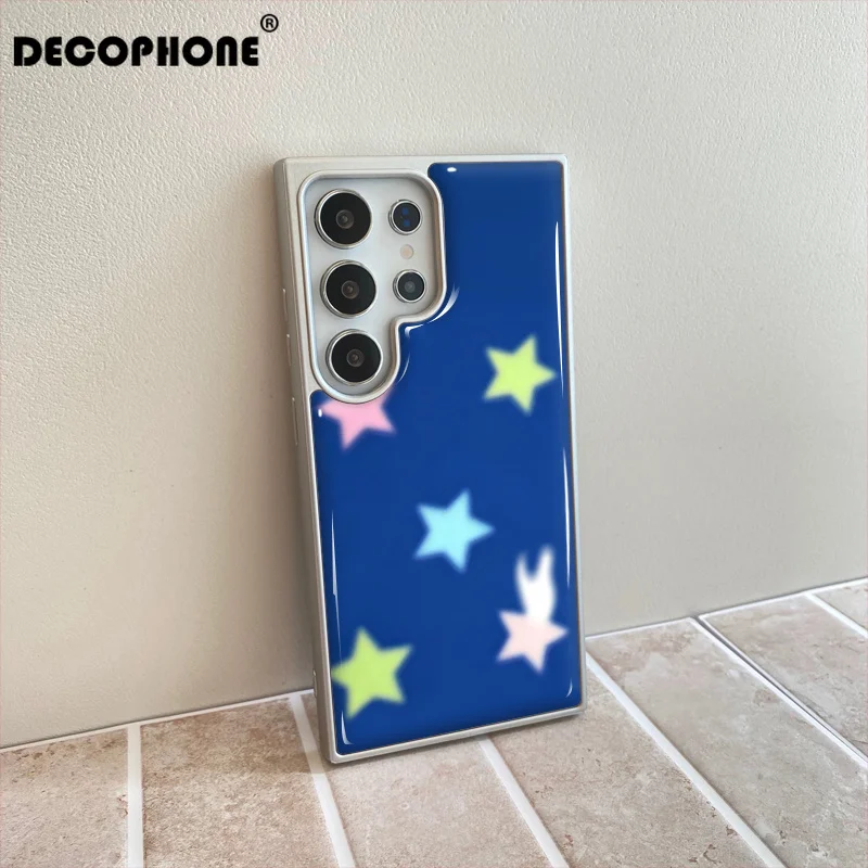 ins Blue Gradient Stars Epoxy Phone Case Anti-drop  FOR Samsung Galaxy 23/24/25/26 PLus FE ULTRA EDGE