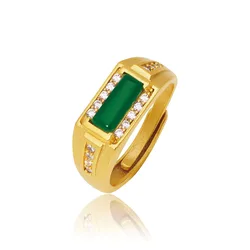 Wholesale Price --  Green Artificial-Jade Rings for Men Women 24 k Pure Gold Plated Fashion Jewelry No Nickel