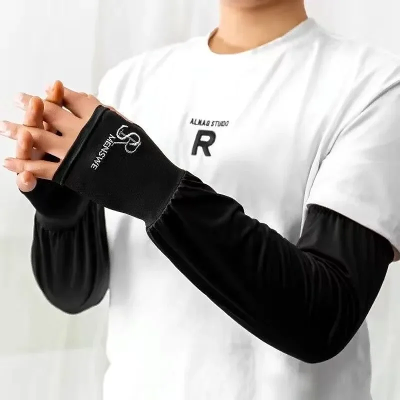 Loose Ice Sleeves with Letters Men's Women's Sun Protection Elastic Driving Gloves Outdoor UV Protection Arm Sleeves Comfortable