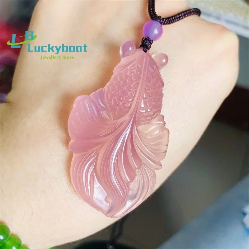 Fine Jewelry More Color Green Agate Goldfish Pendant With Natural Ice Species