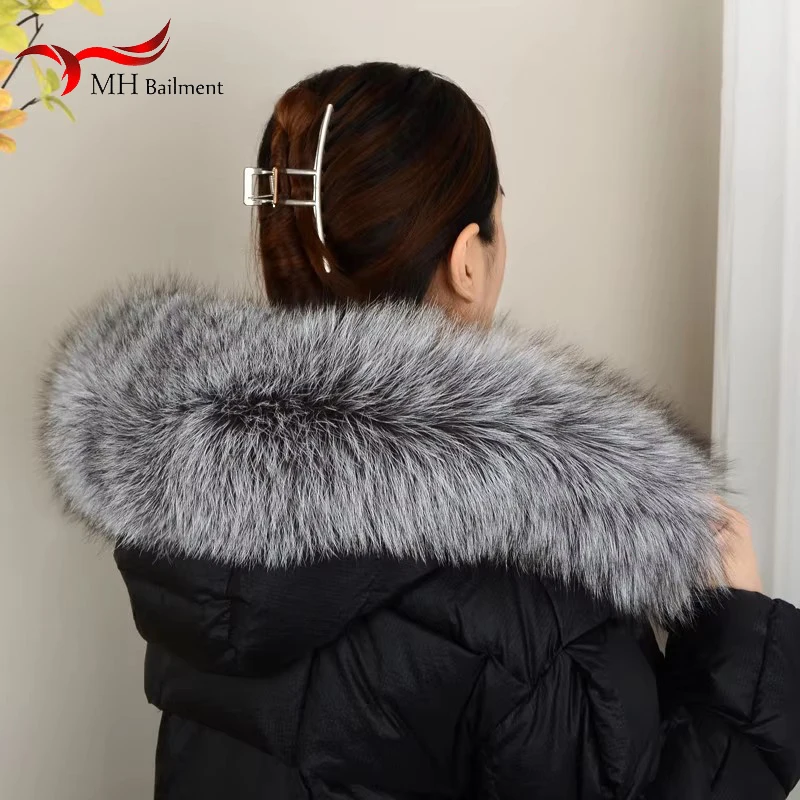 Real Fox Fur Collar For Women Men Winter Russian Jackets Hood Fur Decor Luxury Warm Multicolor Scarf Furry Fur Shawls And Wraps