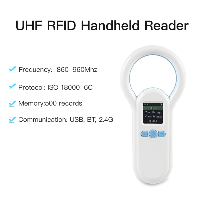 UHF Handheld Reader Portable 2.4G USB BT Output UHF RFID Tag Scanner Supports Android Windows