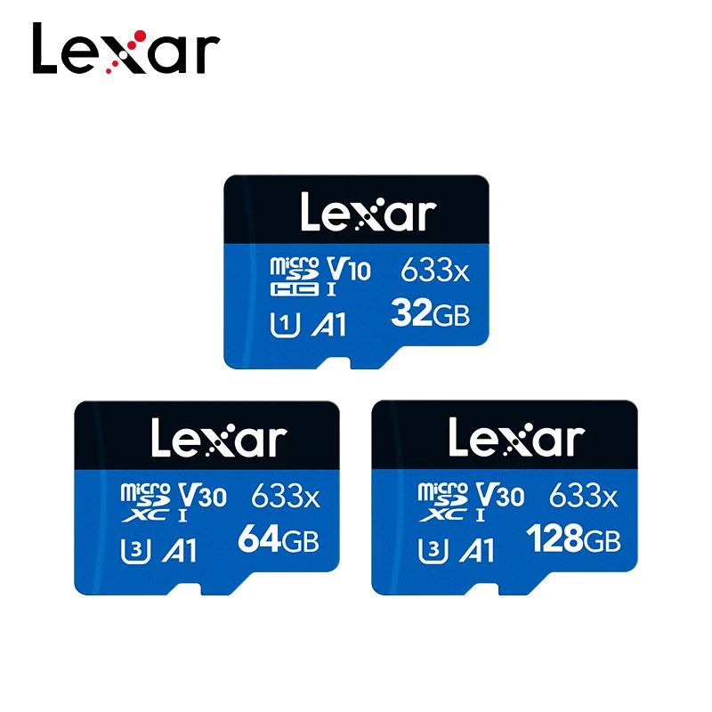 بطاقة ذاكرة فلاش Lexar MicroSD 633x 512GB 256GB MicroSDXC V30 64GB 128GB A1 MicroSDHC 32GB TF بطاقة تخزين للهاتف