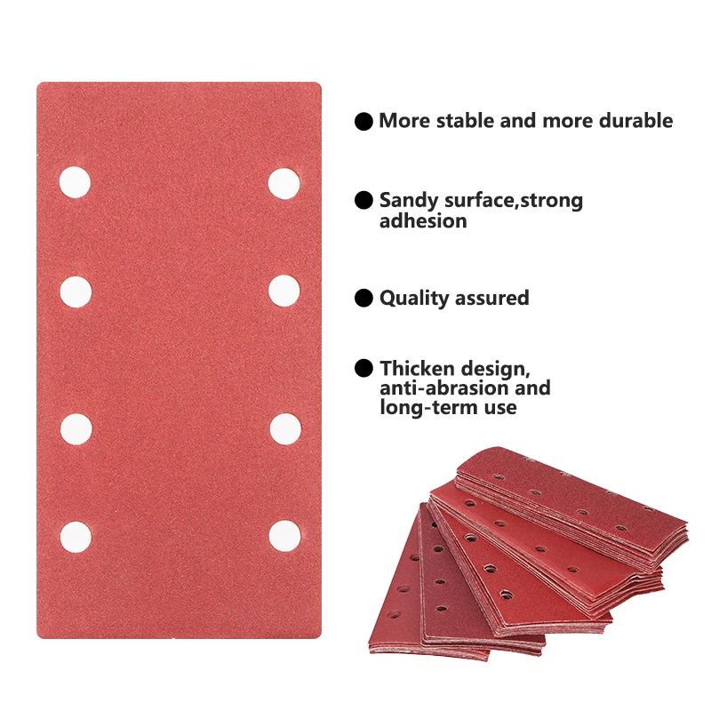 CMCP 10pcs 95x185mm Square Sandpaper 8 Hole Flocking Sand Paper Abrasive Tools For Wood Metal Polishing Tools Grit 40-800