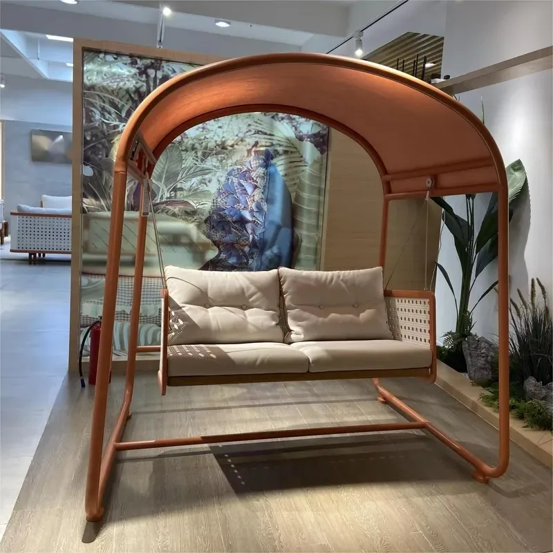 2024 New Luxury Villa Garden Outdoor Furniture Terrace Swing with Stand and Canopy Pink Love Seat