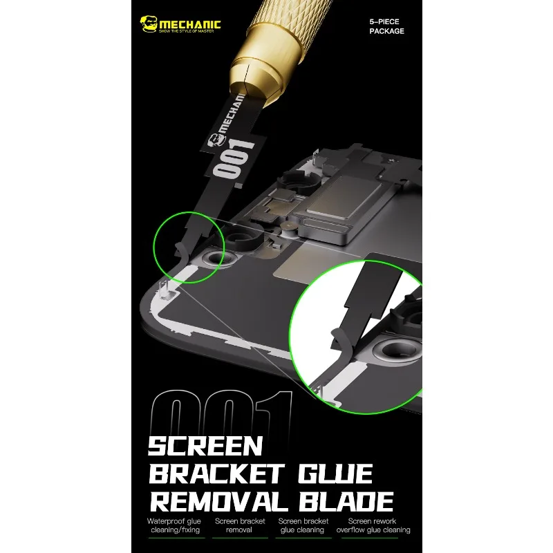 

MECHANIC 001 Degumming Tool Kit Removal Blade for Mobile Phone Middle Frame Motherboard Disassembly & Screen Bracket Cleaning