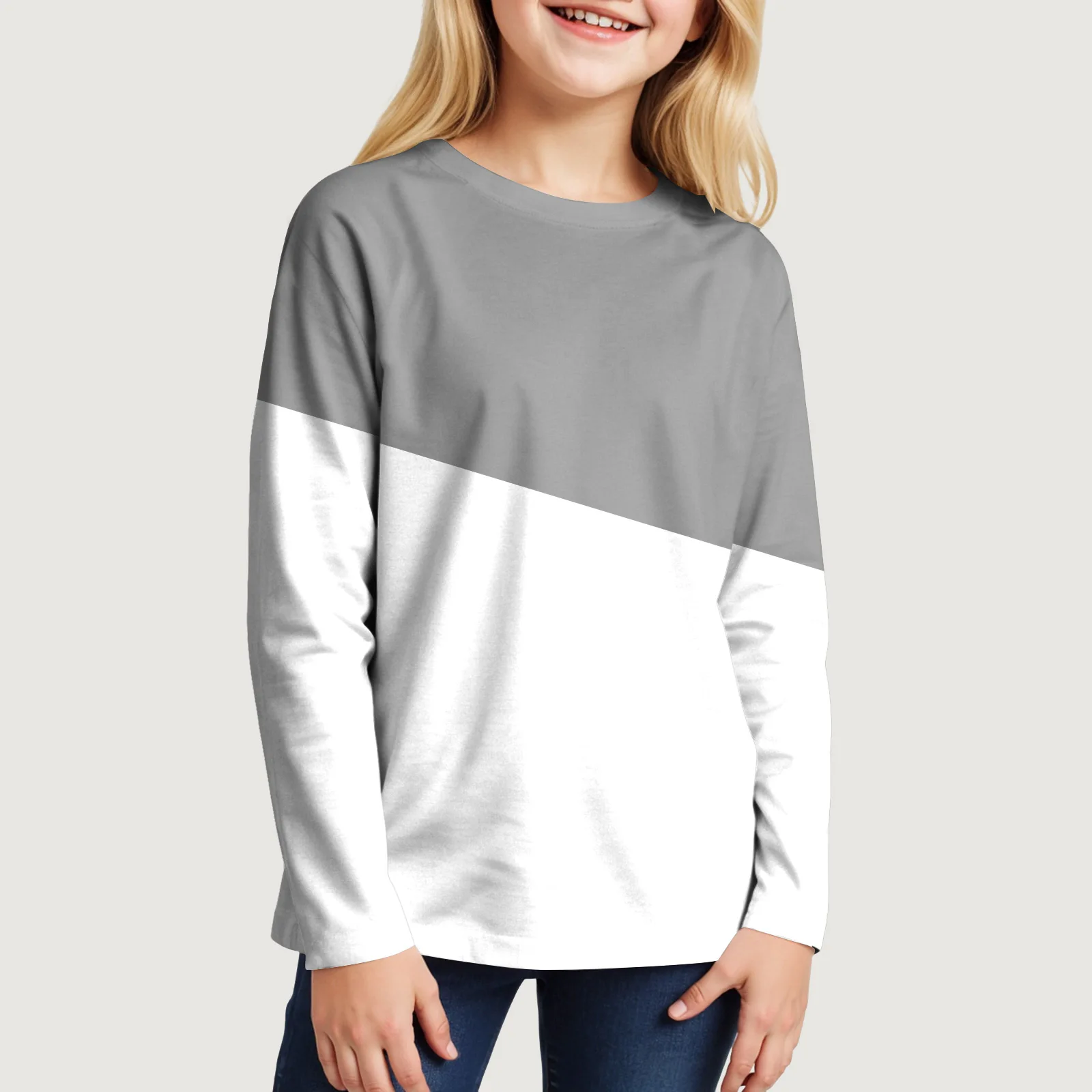 

Cute Girls Clothes Comfortabl Soft And Stylish Color Blocked Long Sleeved Top For Girls Longer Crop Tops for Teen Girls