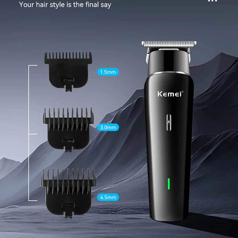 Kemei Professional Hair Trimmer Zero Gapped T-Blade Cordless Rechargeable Edgers Electric Clippers Hair Cutting Kit LCD Display