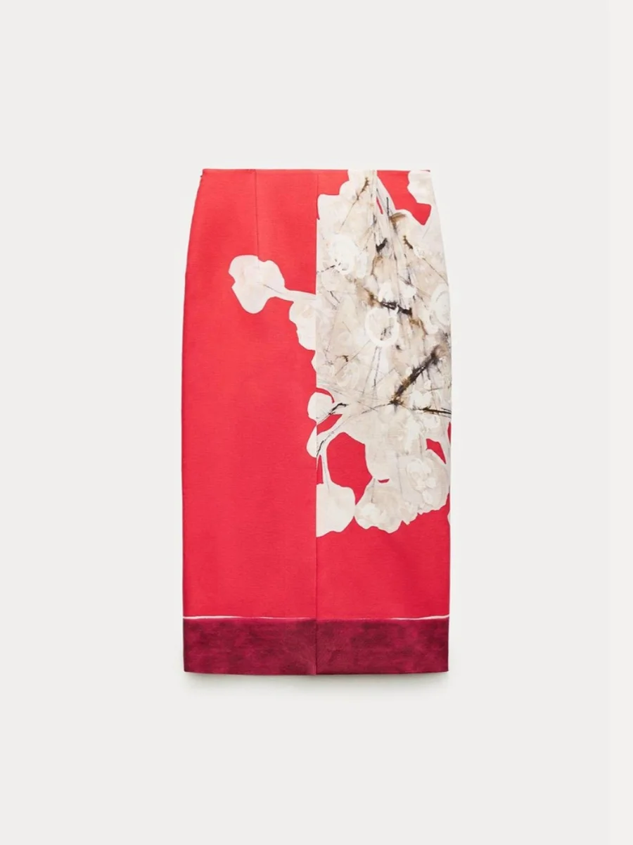 Taille haute imprimé jupe portefeuille droite mélange lin été nouveau femmes Faion mi-longue a-ligne jupes plante florale