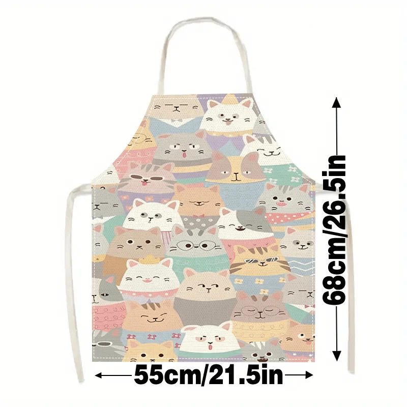 1pcs Cute Cat Pattern Apron Linen Cooking Kitchen Baking Bib For Women Chef Waitress Housework Cleaning Dust Proof