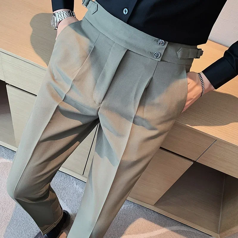 British Style Business Formal Trousers For Men Autumn Trendy Slims Smooths Your Silhouette Casual Pants Solid Color