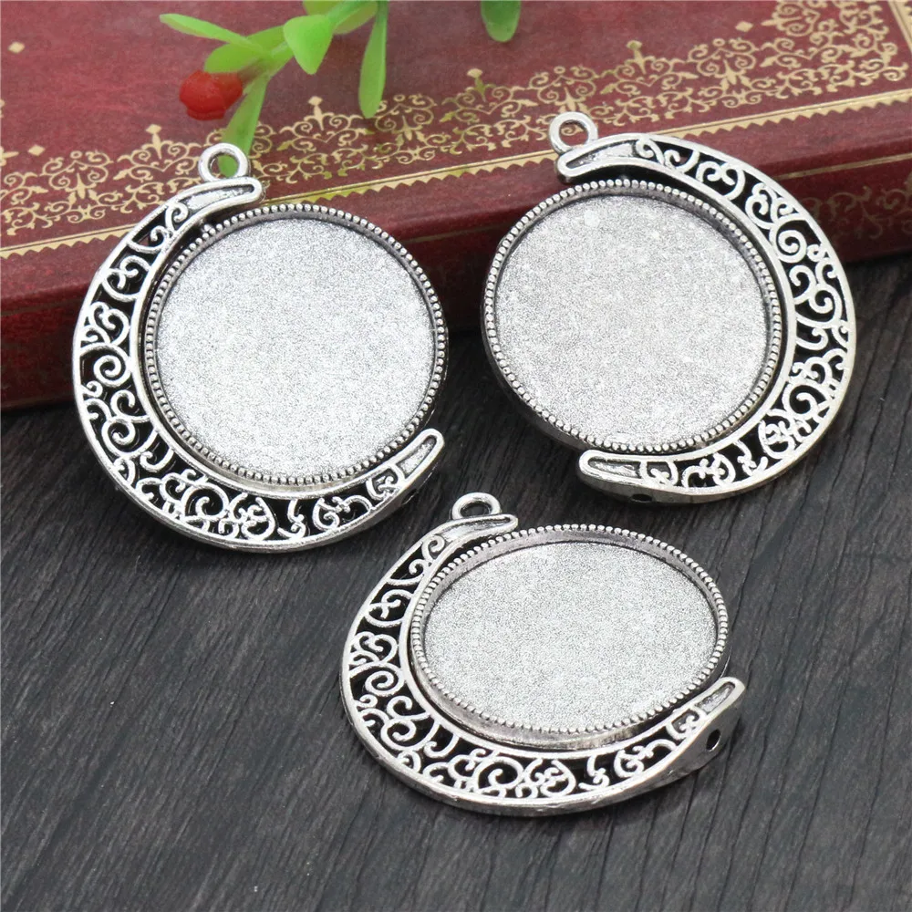 5 sztuk 18mm 25mm wewnętrzna rozmiar księżyc obrót dwustronnie antyczne posrebrzane 7 kolory podstawa z kameą i kaboszonem ustawienie Charms wisiorek — zdjęcie 4