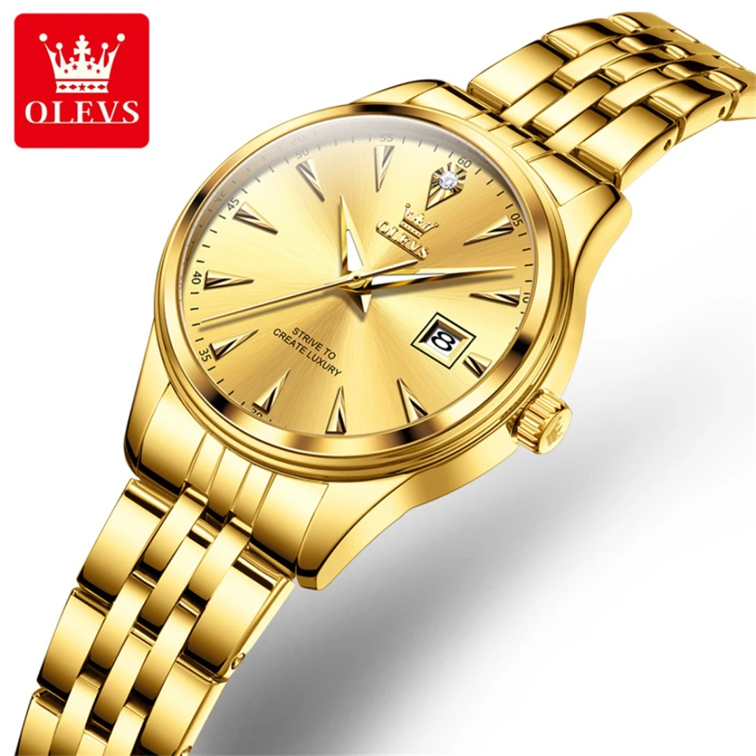 

OLEVS 5598 Quartz Fashion Watch Gift Stainless Steel Watchband Round-dial Wristwatch Calendar Luminous