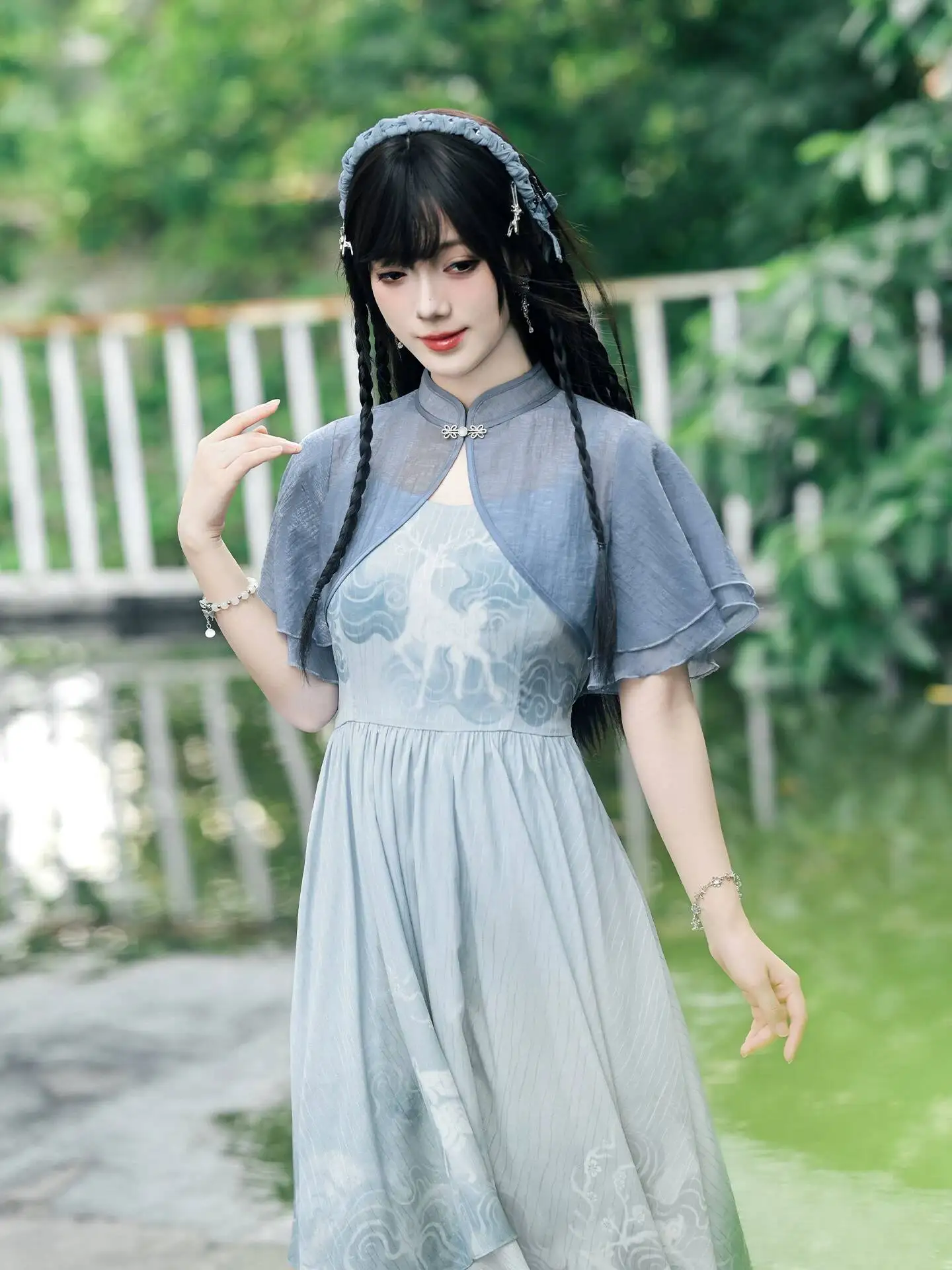 New Chinese Style Cool And Aloof Vibe Stamp Straps Chiffon Dress Woman Waistcoat Short Cardigan Fiesta Carnival Halloween Daily
