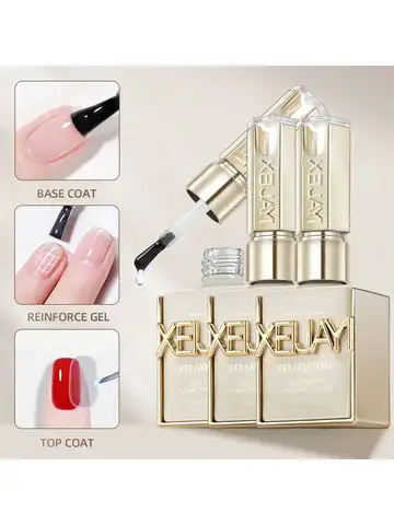 XEIJAYI 3pcs 15ml Base Coat Top Coat And Reinforcement For Nails,Long Lasting Clear Coat LED UV Strengthen Nails High Top Finish