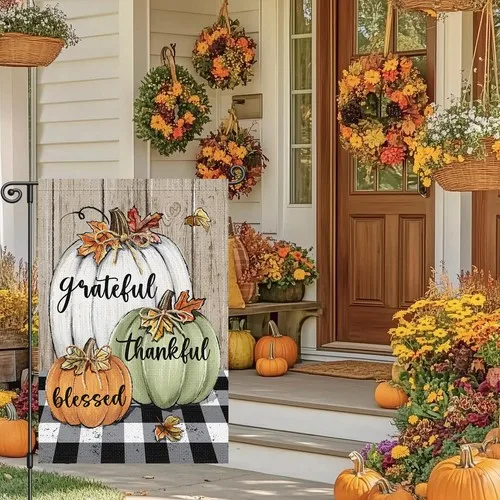 Thanksgiving Fall Garden Flag 12x18 Inch Grateful Thankful Blessed Double Sid... YYZ