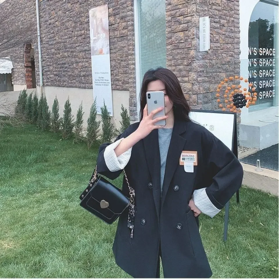 Spring Autumn Coat Blazer Women Suits Long Sleeve Suit Jacket Oversized Black Office Lady Casual Loose Streetwear Women Clothing
