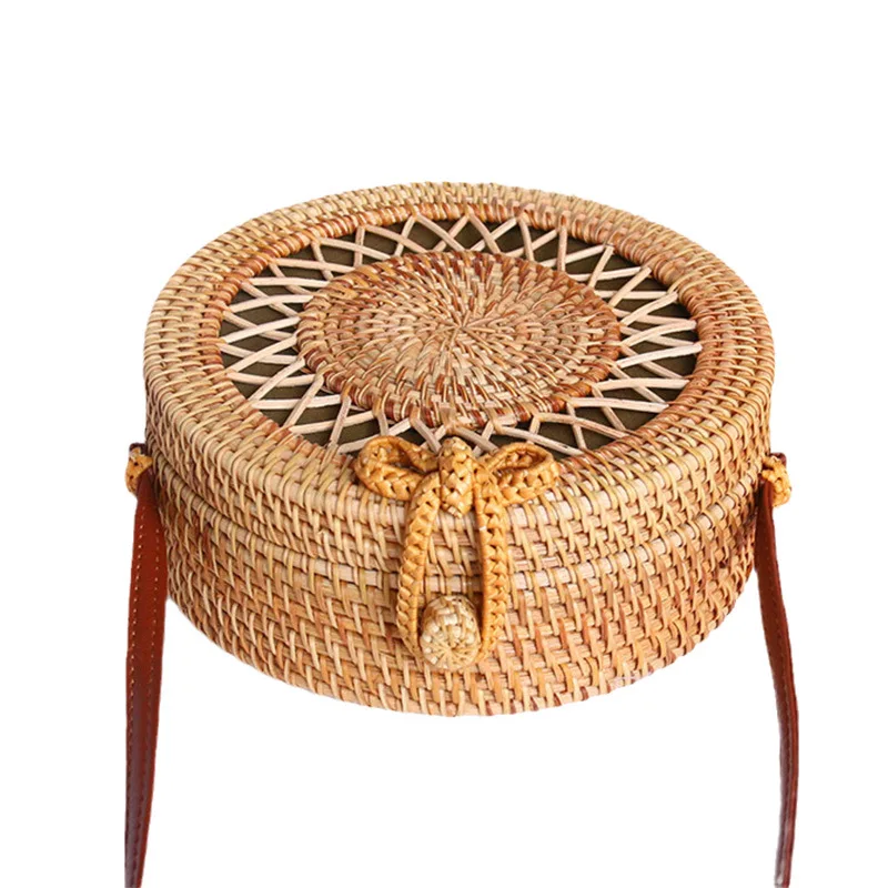 Rattan Woven Round Crossbody Bags Women Handbag Luxury Designer Handmade Straw Beach Bag Female Bohemian Shoulder Bag Bali Box