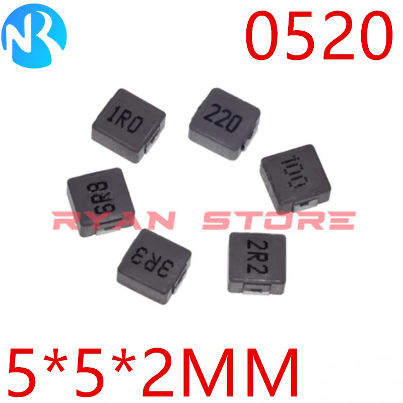 50Pcs SMD Inductor Shielded High Power Inductance 0520 1UH 1.5UH 2.2UH 3.3UH 4.7UH 6.8UH 10UH 0520 1R0 3R3 4R7 6R8 100 1R5 2R2