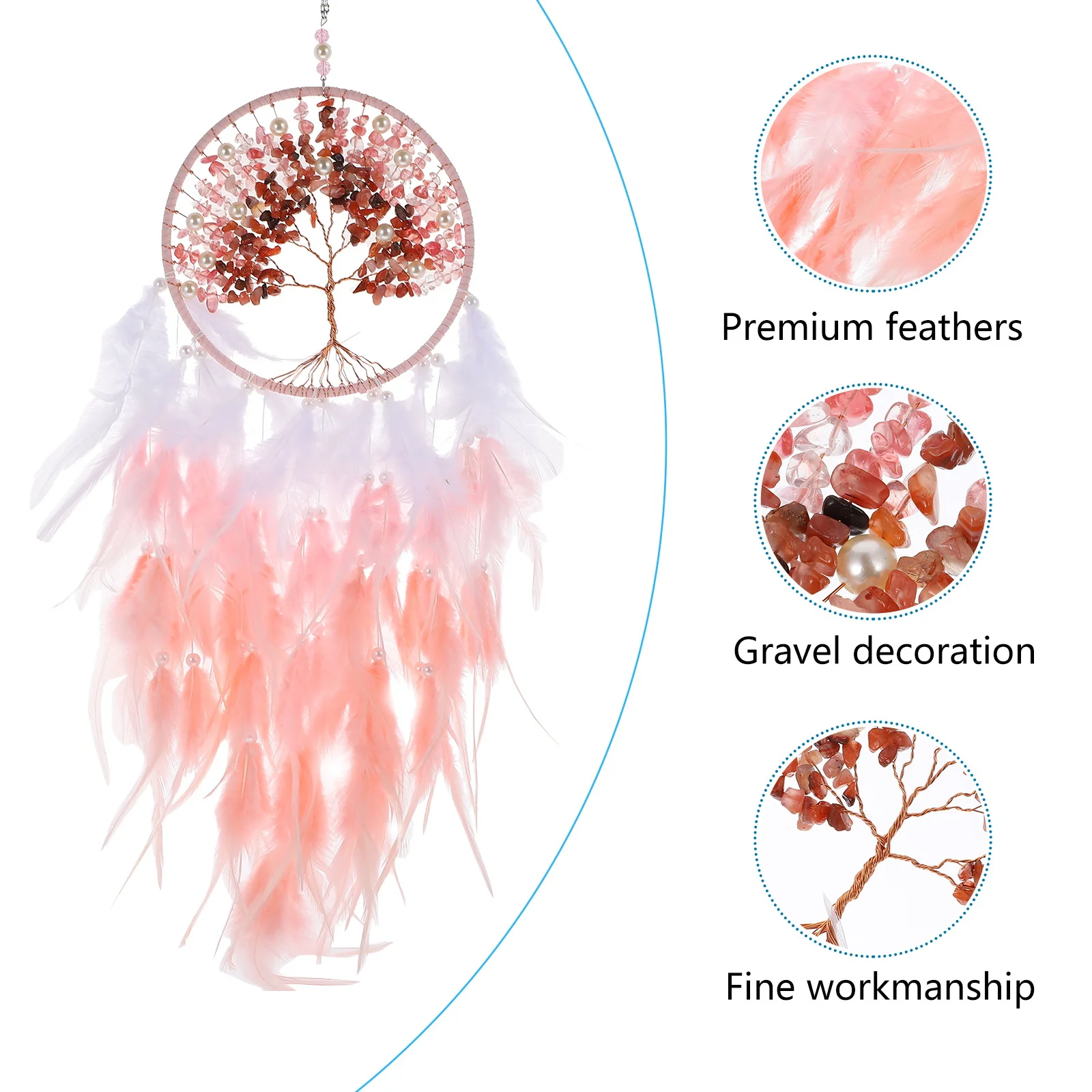 

1Pcs Life Tree Dream Catcher Pink Pendant Romantic Hanging Decoration Home Wall Ornament Bedroom Car Accessory