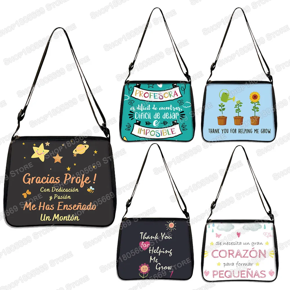 Sac à main imprimé Gracias Maestra et Merci Maitresse pour femmes, sacs initiés par les filles, sac messager décontracté, cadeau de remise des diplômes pour la journée des enseignants