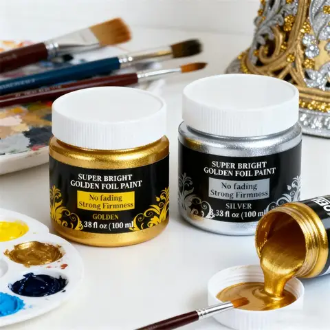 Bilashmart Waterproof 100ml/3.4oz Golden/Silver Paint Metallic Acrylic Paint | For Coloring DIY Hand Clothes Painted Graffiti Pigments