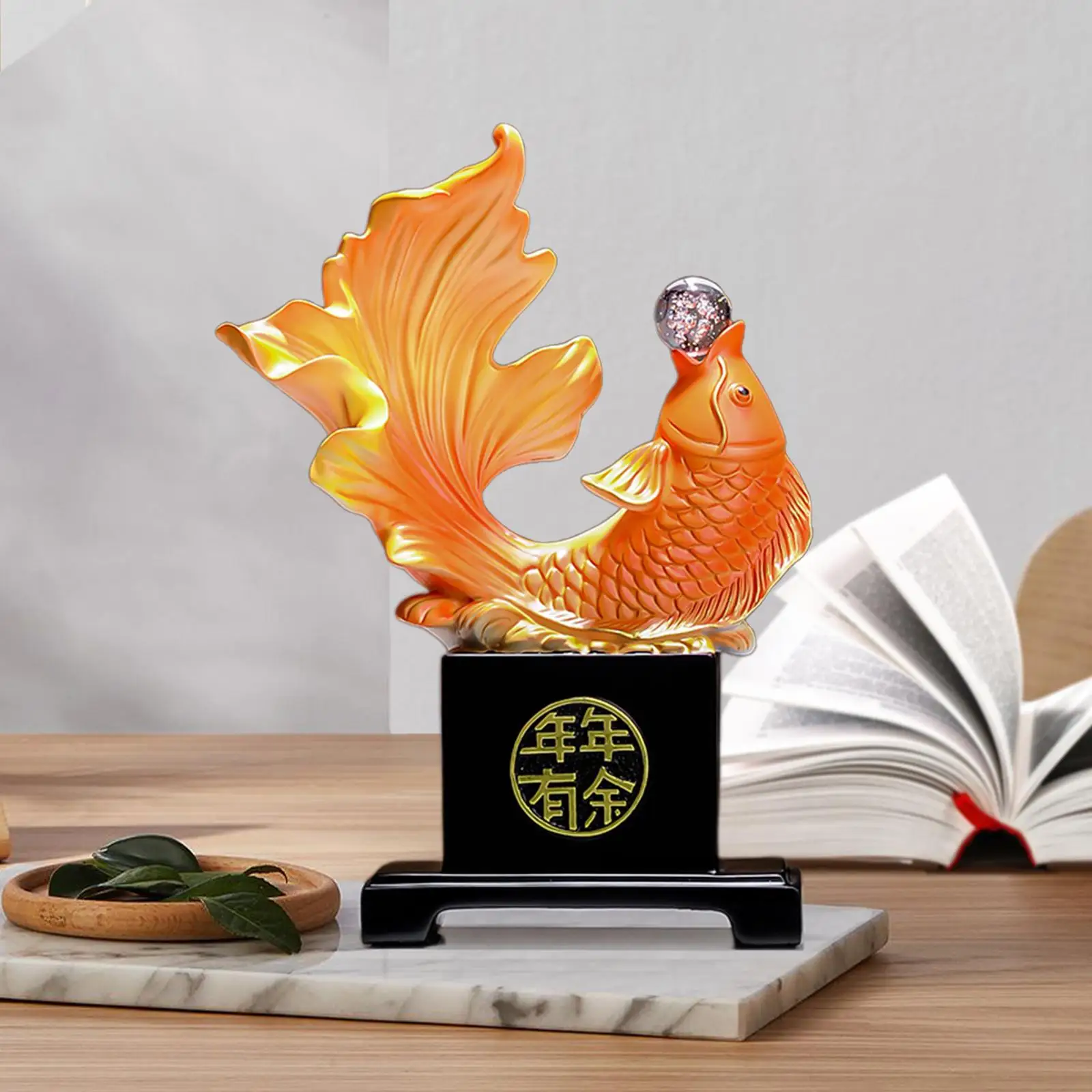 Fish Sculpture Modern Birthday Gift Good Luck Chinese Style Animal Figurine for