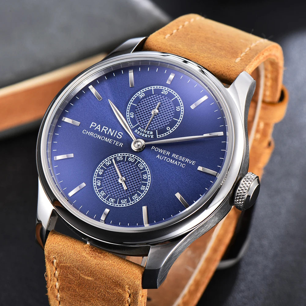 

2024 Casual Parnis 43mm Silver Case Automatic Mechanical Men Wristwatches Leather Strap Luxury Watch For Men relogios masculino