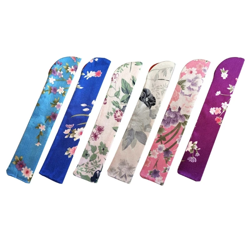 X6HD Set of 5 Vintage Handhelds Fan Carrying Bag Folding Fan Storage Chinese Hand Fan Sleeve Flower Silk Pocket Gift