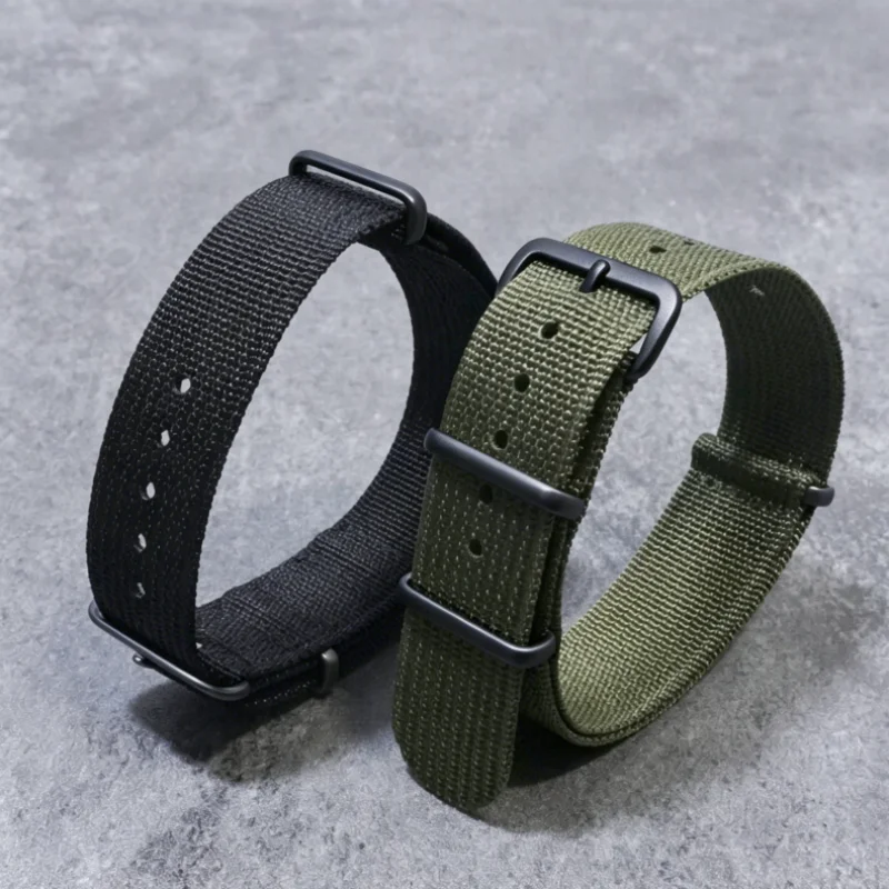 Schwarzes geripptes Uhrenarmband mit Schnalle, universelle Stoffbänder, 18 mm, 20 mm, 22 mm, hochwertiges Nylon-Nato-Uhrenarmband-Zubehör – Detail 2