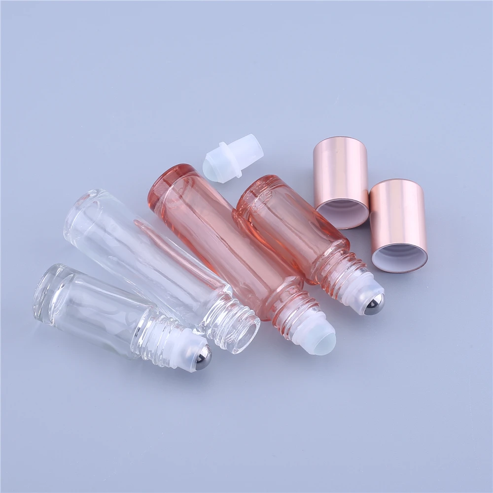 100PCS/lot 10ml Pink Color Thick Glass Roll On Essential Oil Empty Perfume Bottle Roller Ball Bottle For Travel