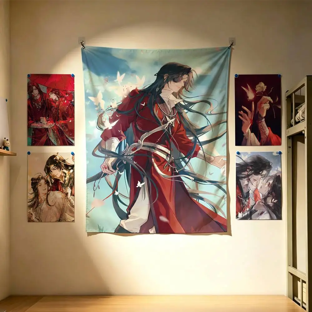Tian Guan Ci Fu Xie Lian Hua Cheng  Flags Wall Hanging Background Art Banner for Bedroom Home Outdoor Decor